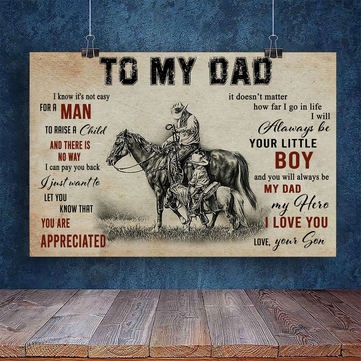 To My Dad From Son Horse Riding 3D All Over Printed Poster Horizontal
