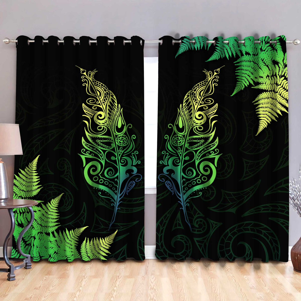 New Zealand Aotearoa Light Silver Fern Window Curtains ML