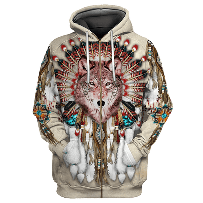 Love Wolf Native American 3D All Over Printed Shirts for Women