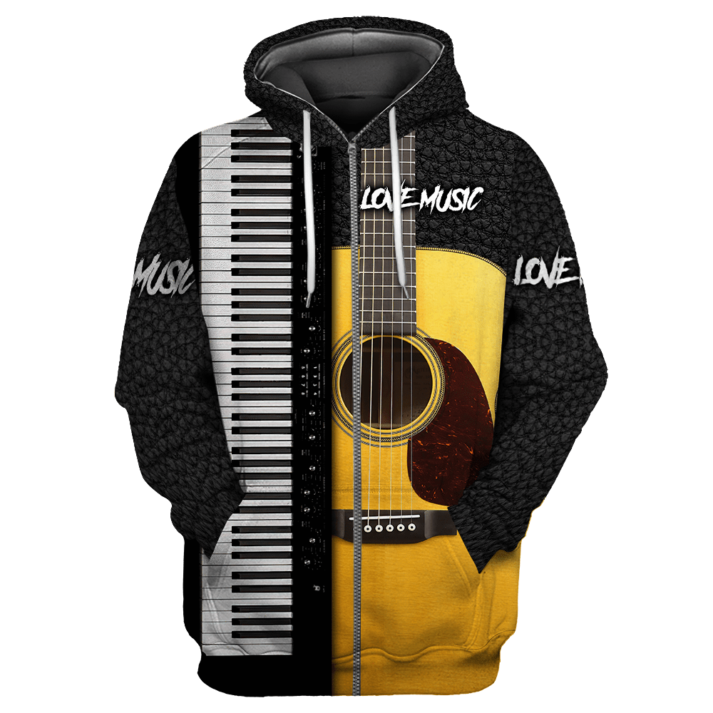 Piano Guitar Musical Instrument 3D All Over Printed Hoodie For Men And Women