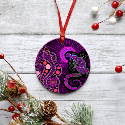 Aboriginal Art Purple Lizard and Sun Christmas Ornaments KL26102104