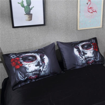 3D Skull Makeup Bedding Set-Bedding Sets-6teenth Outlet-Twin size 3pcs-Vibe Cosy™