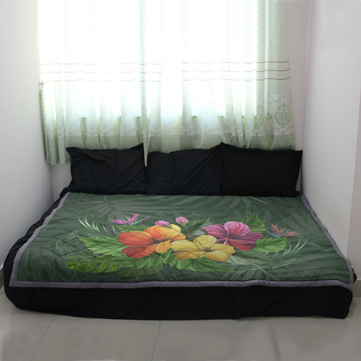 Hawaii Hibicus Quilt Blanket - AH - J4-QUILT BLANKETS-PodEz-Twin-White-100% Cotton-Vibe Cosy™