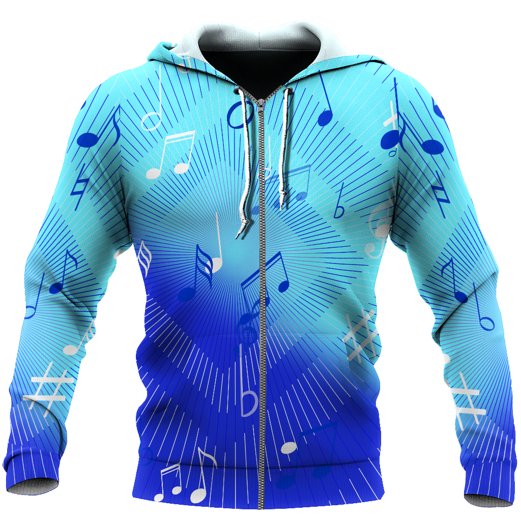 Music Notes Blue 3D All Over Printes-Apparel-HP Arts-Zipped Hoodie-S-Vibe Cosy™