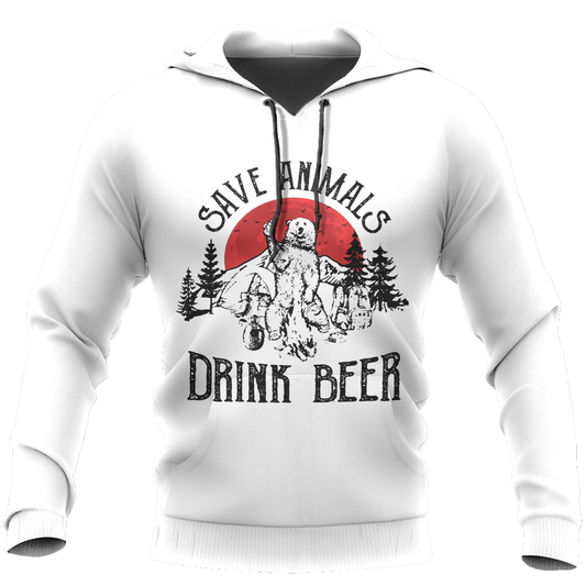 Save Animals Drink Beer- Camping Bear NNKB109-Apparel-NNK-Hoodie-S-Vibe Cosy™