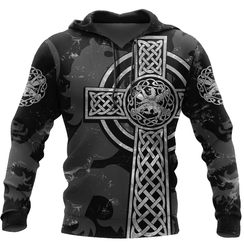Scottish Lion Celtic Cross grey version Hoodie AZ210201-Apparel-PL8386-Hoodie-S-Vibe Cosy™