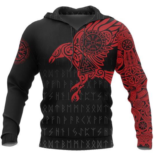 Vikings - The Raven of Odin Tattoo Red Hoodie-Apparel-HP Arts-Hoodie-S-Vibe Cosy™