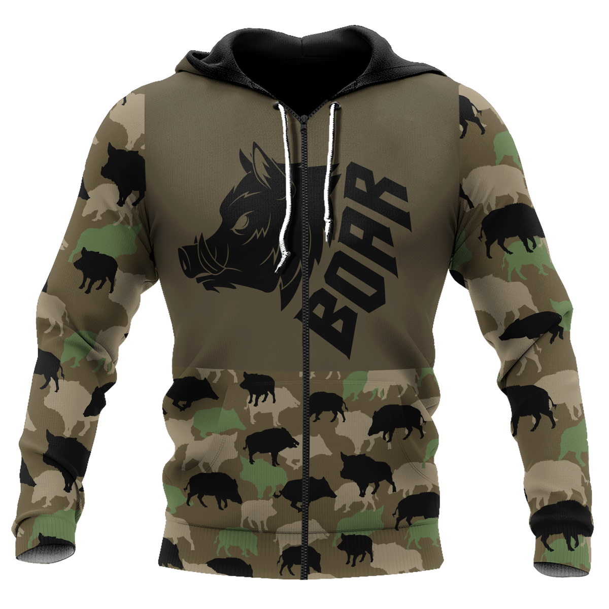 Boar Hunting Dark Green Camo 3D All Over Print  Hoodie