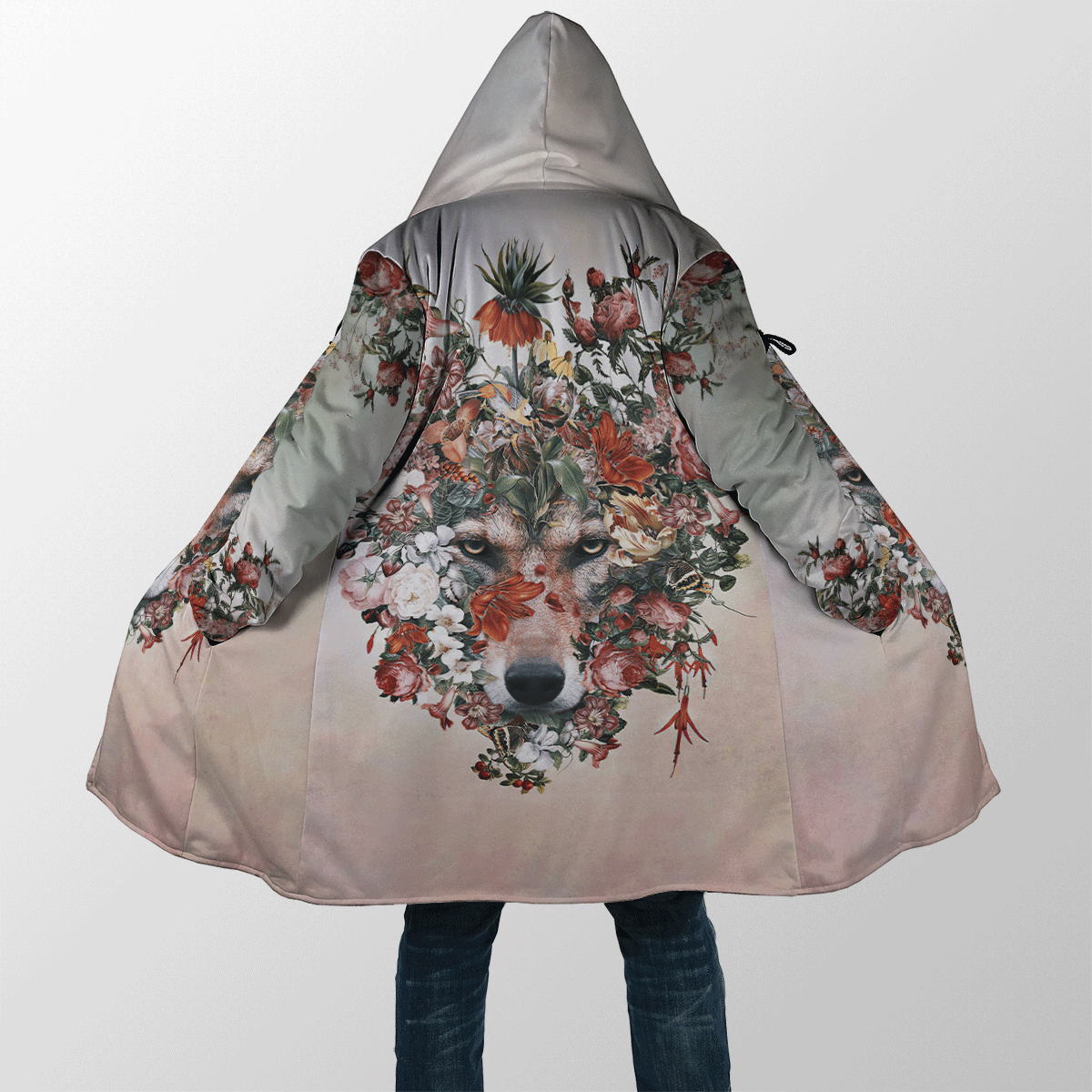 Wolf Floral 3D All Over Printed Unisex Deluxe Hoodie ML