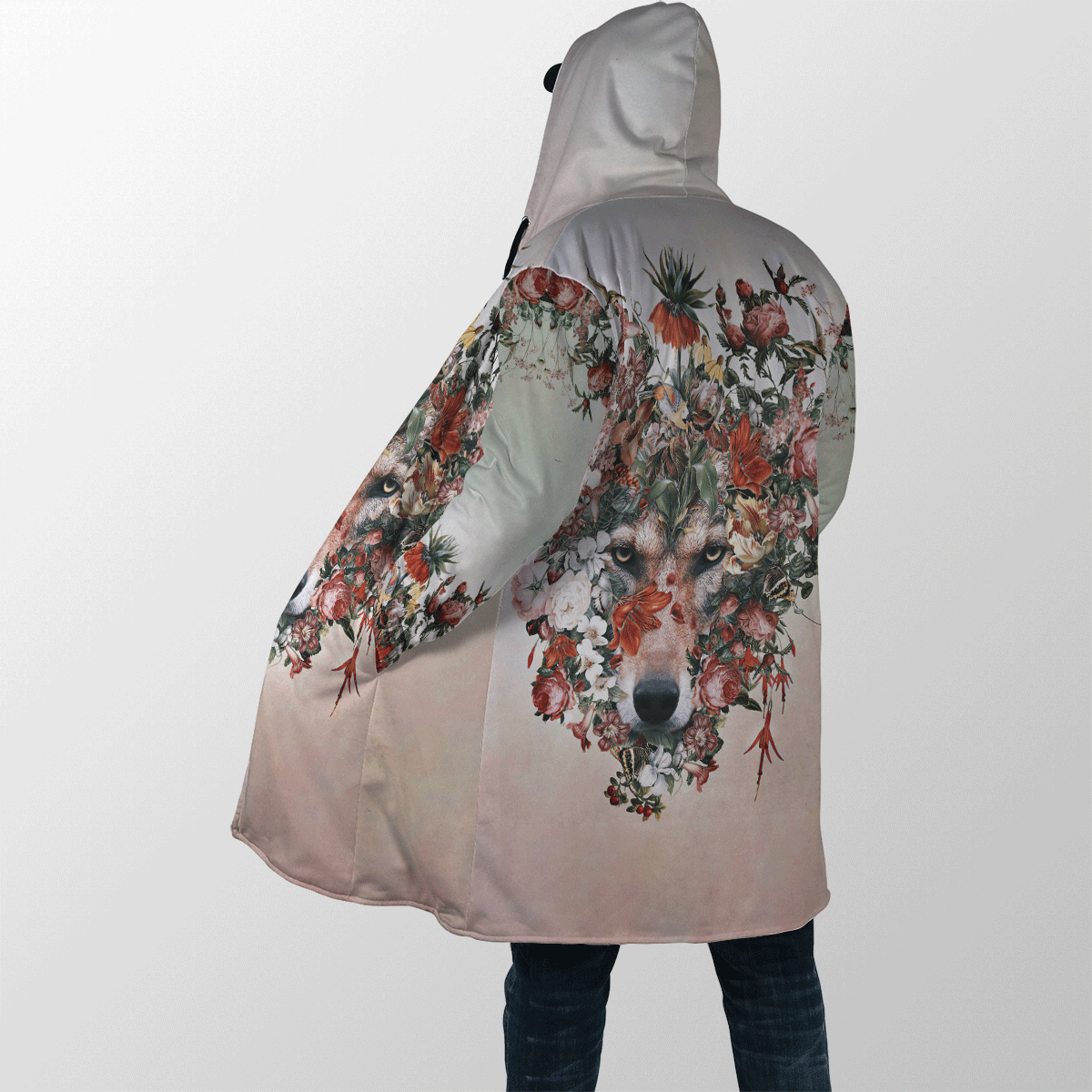 Wolf Floral 3D All Over Printed Unisex Deluxe Hoodie ML