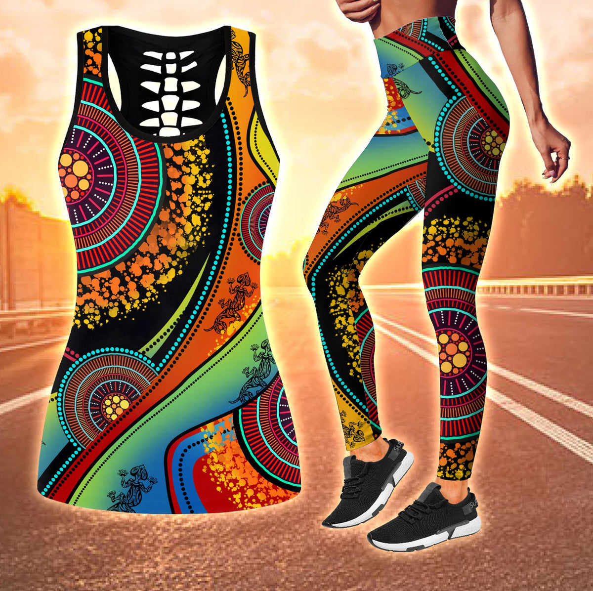 Aboriginal Australia Indigenous Lizard Painting Art Combo (Legging+Tank) TR2506204S-Apparel-Huyencass-S-S-Vibe Cosy™