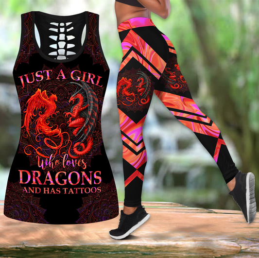 Girl loves dragons tattoos legging + hollow tank combo HAC220902