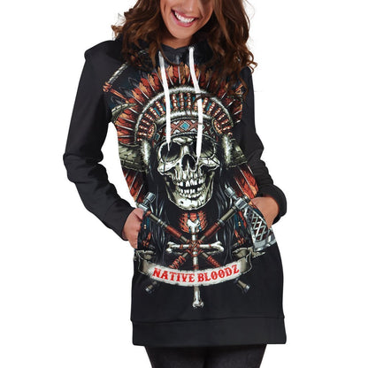 All Over Printed Native Blood Hoodie Dress-Apparel-HbArts-Hoodie Dress-S-Vibe Cosy™