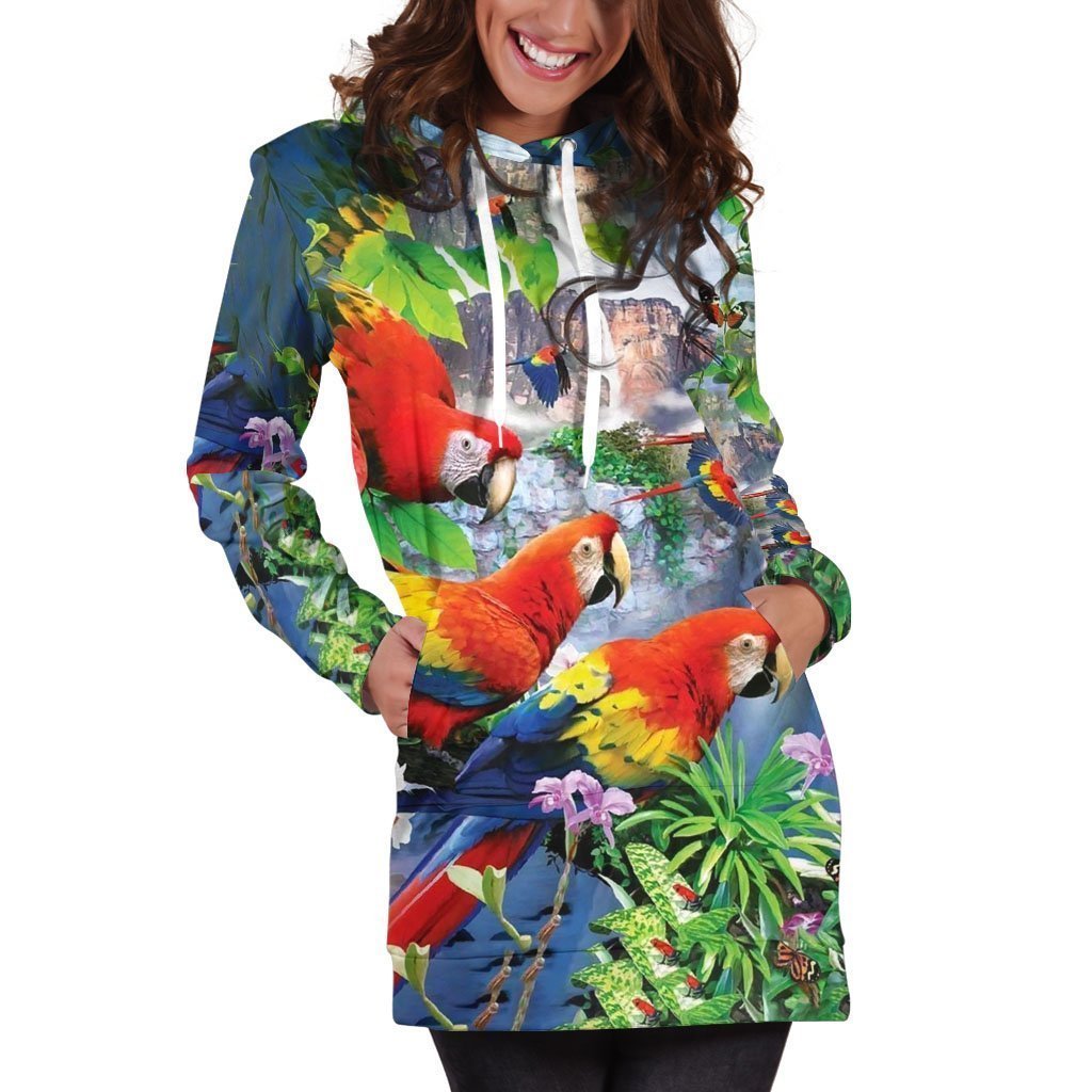 All Over Printed Parrots Hoodie Dress H2399B-Apparel-HbArts-Hoodie Dress-S-Vibe Cosy™