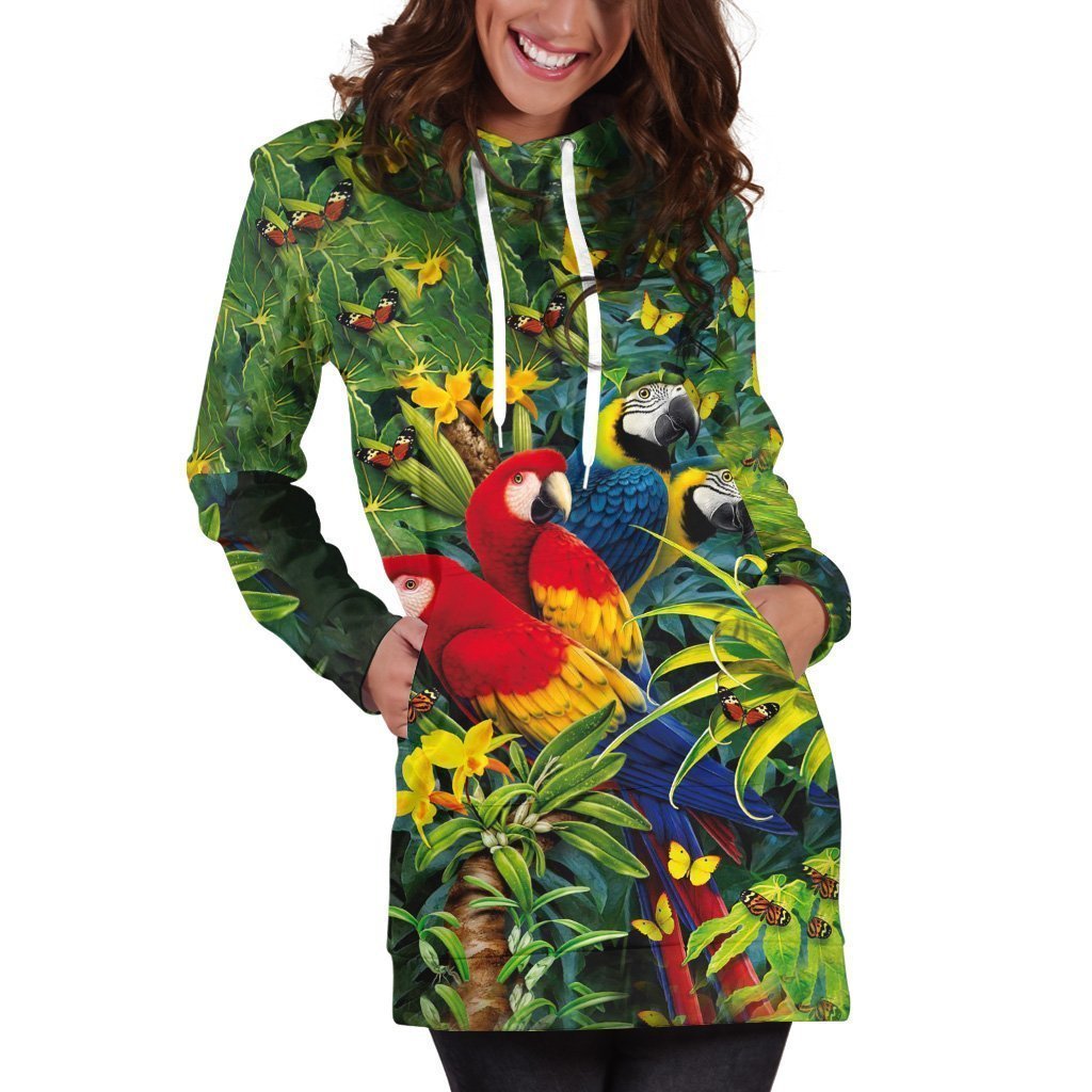 All Over Printed Parrots Hoodie Dress H146B-Apparel-HbArts-Hoodie Dress-S-Vibe Cosy™