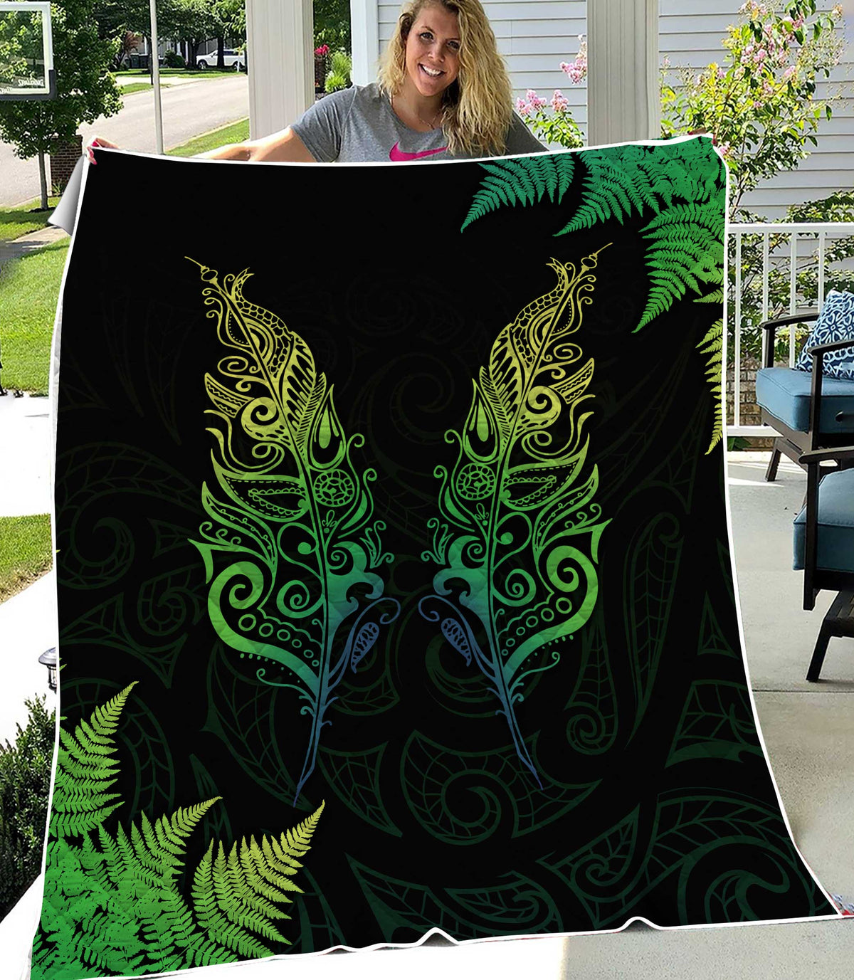 New Zealand Aotearoa Light Silver Fern Painting Art Quilt ML