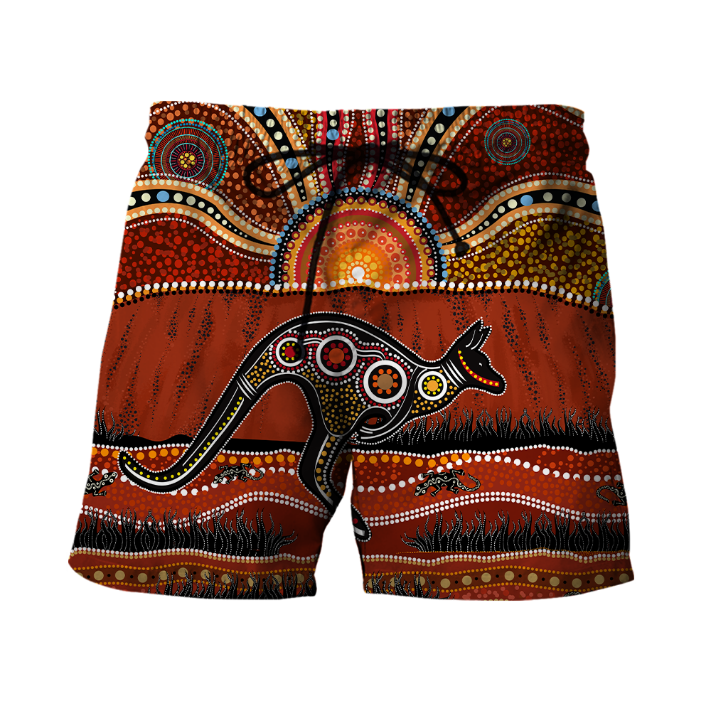 Aboriginal Kangaroo running Lizard Art summer shirts for men and women