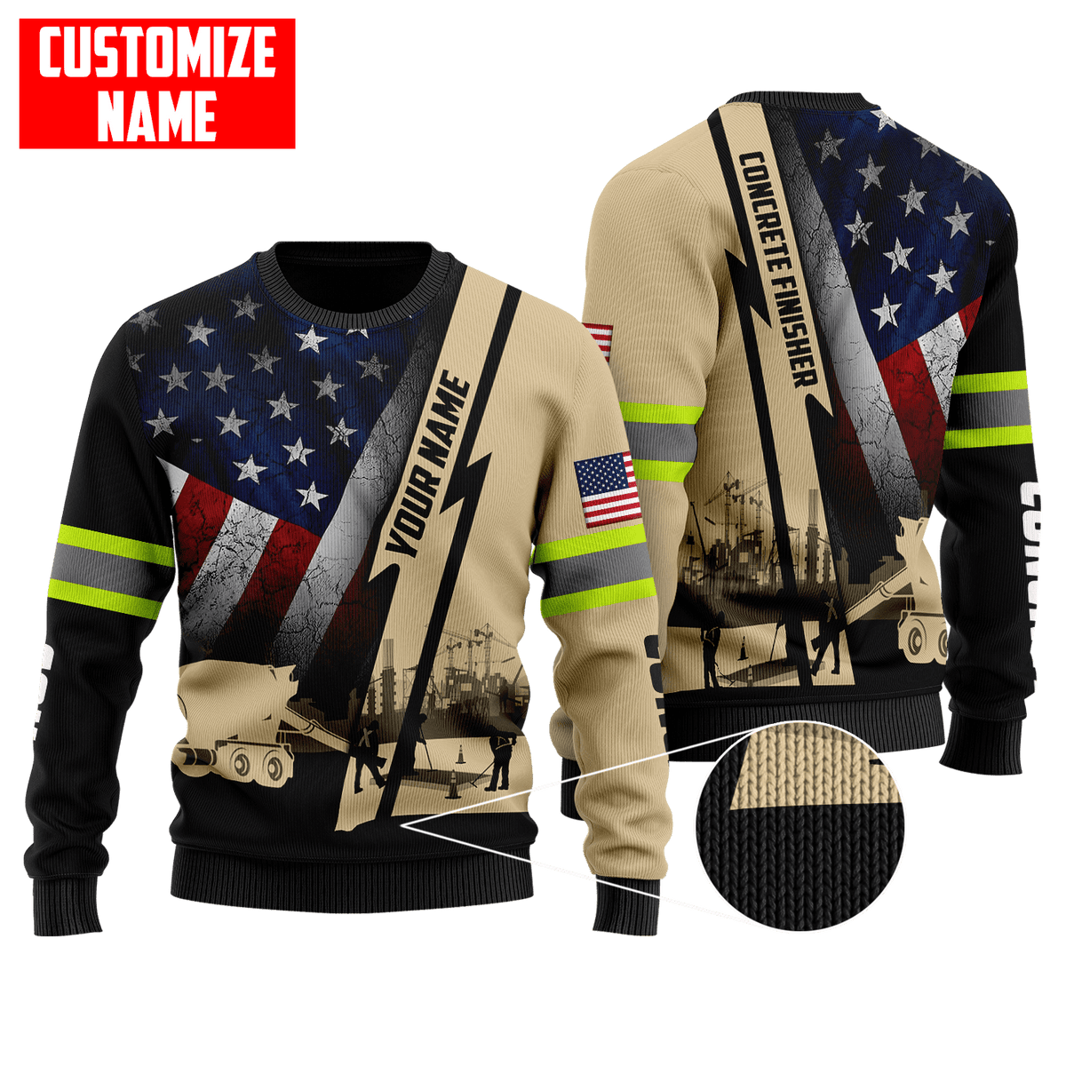 US Concrete Finisher Custom name 3D printed shirts
