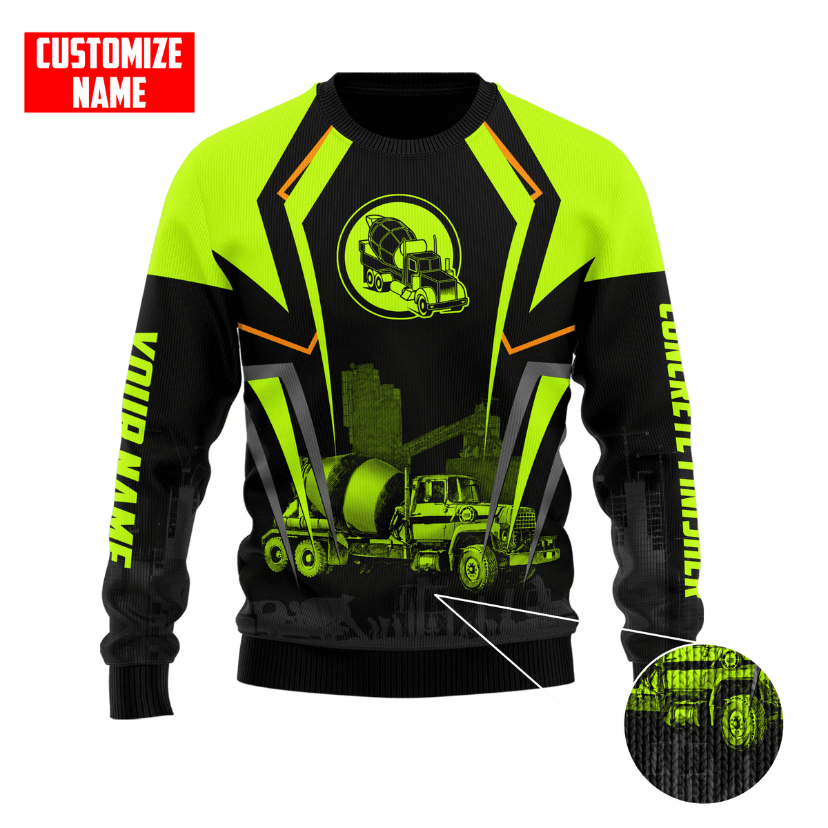 Concrete Mixer Green Customized name Concrete Finisher 3D Printed Shirts