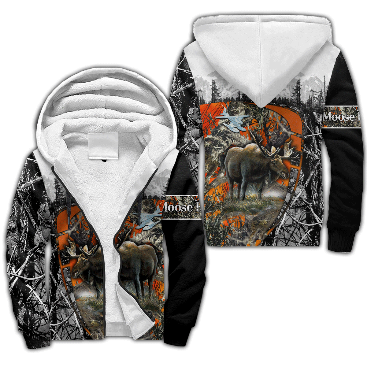 Moose Hunting Camo 3D Over Printed Unisex Deluxe Hoodie ML