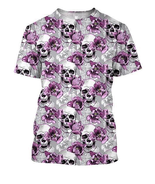 3D All Over Print Skull And Violet flower Shirts-Apparel-Phaethon-T-Shirt-S-Vibe Cosy™