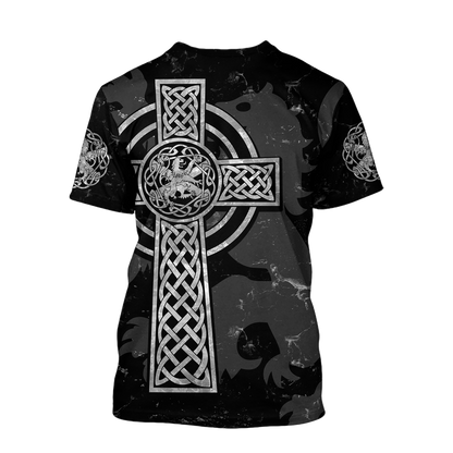 Scottish Lion Celtic Cross grey version Hoodie AZ210201-Apparel-PL8386-Hoodie-S-Vibe Cosy™
