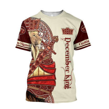 Custom Name December King Lion  3D All Over Printed Unisex Shirts