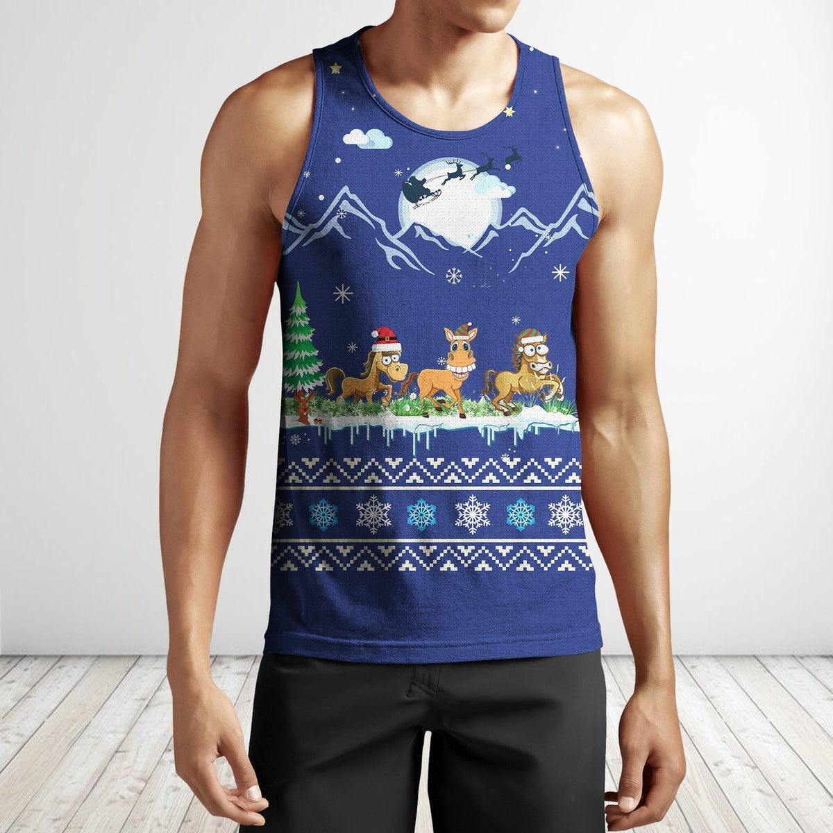 All Over Print Horse On Christmas-Apparel-Phaethon-Tank Top-S-Vibe Cosy™