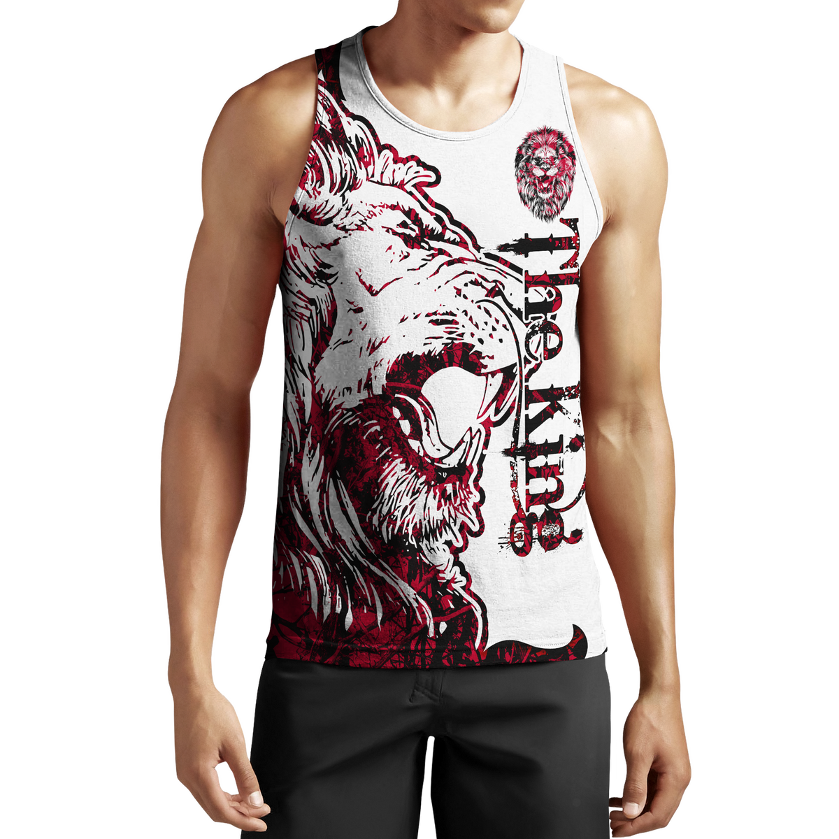 3D The Red Alpha King Lion Tattoo Over Printed Hoodie
