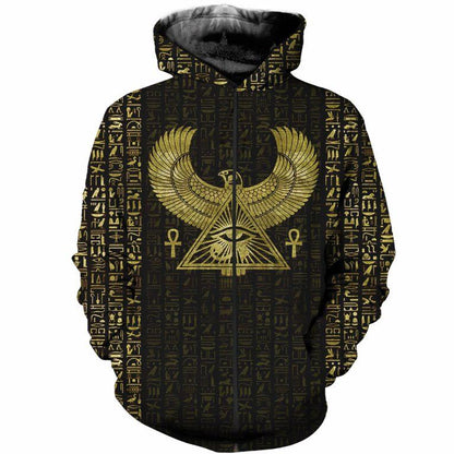 3D Printed Egyptian Eye of Horus and Hieroglyphs Clothes-Apparel-MP-Zipped Hoodie-S-Vibe Cosy™