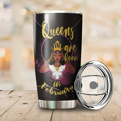 Customize Name Black Queen Are Born in February Tumbler