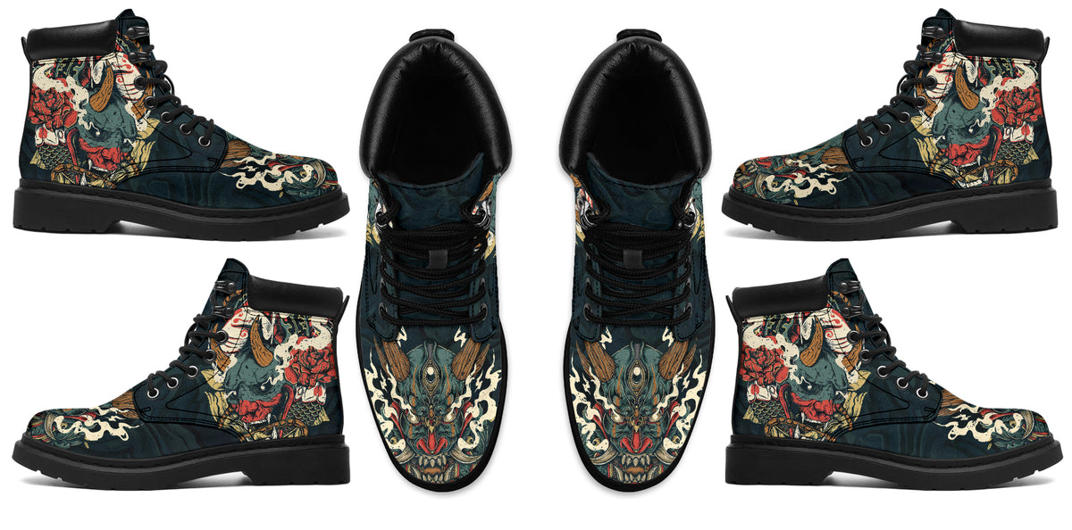 Oni Mask Tattoo Boots for Men and Women