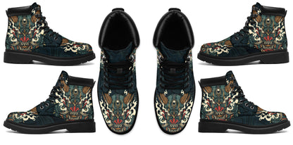 Oni Mask Tattoo Boots for Men and Women