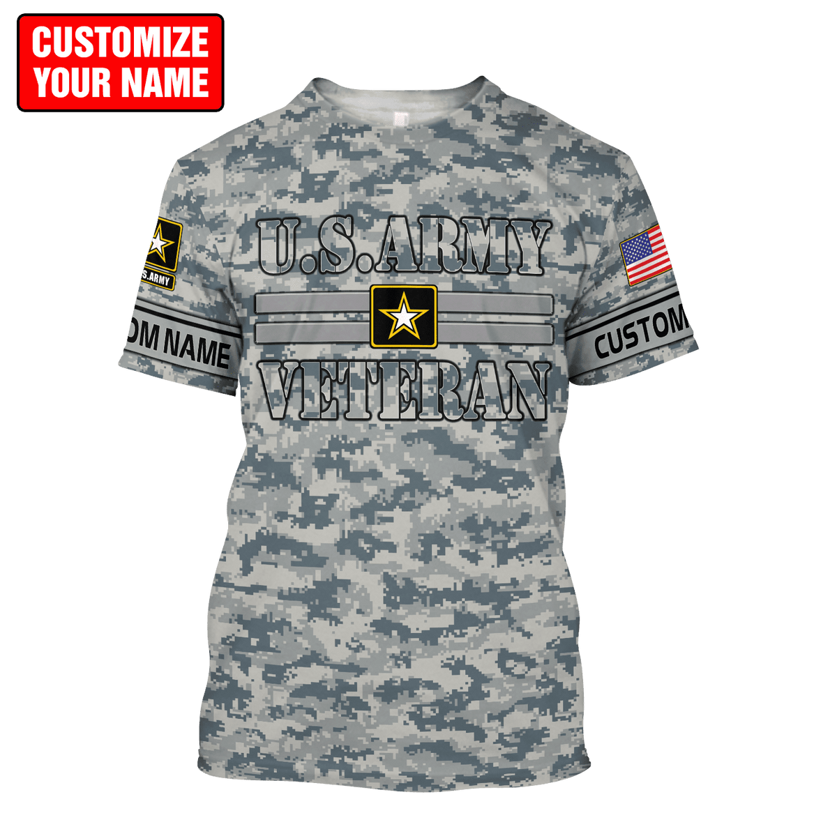 US Army Veteran Personalized Name 3D All Over Printed Unisex Hoodie