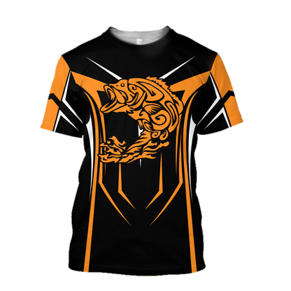 Bass Fishing maori stainless steel fishing hook orange 3d print shirts