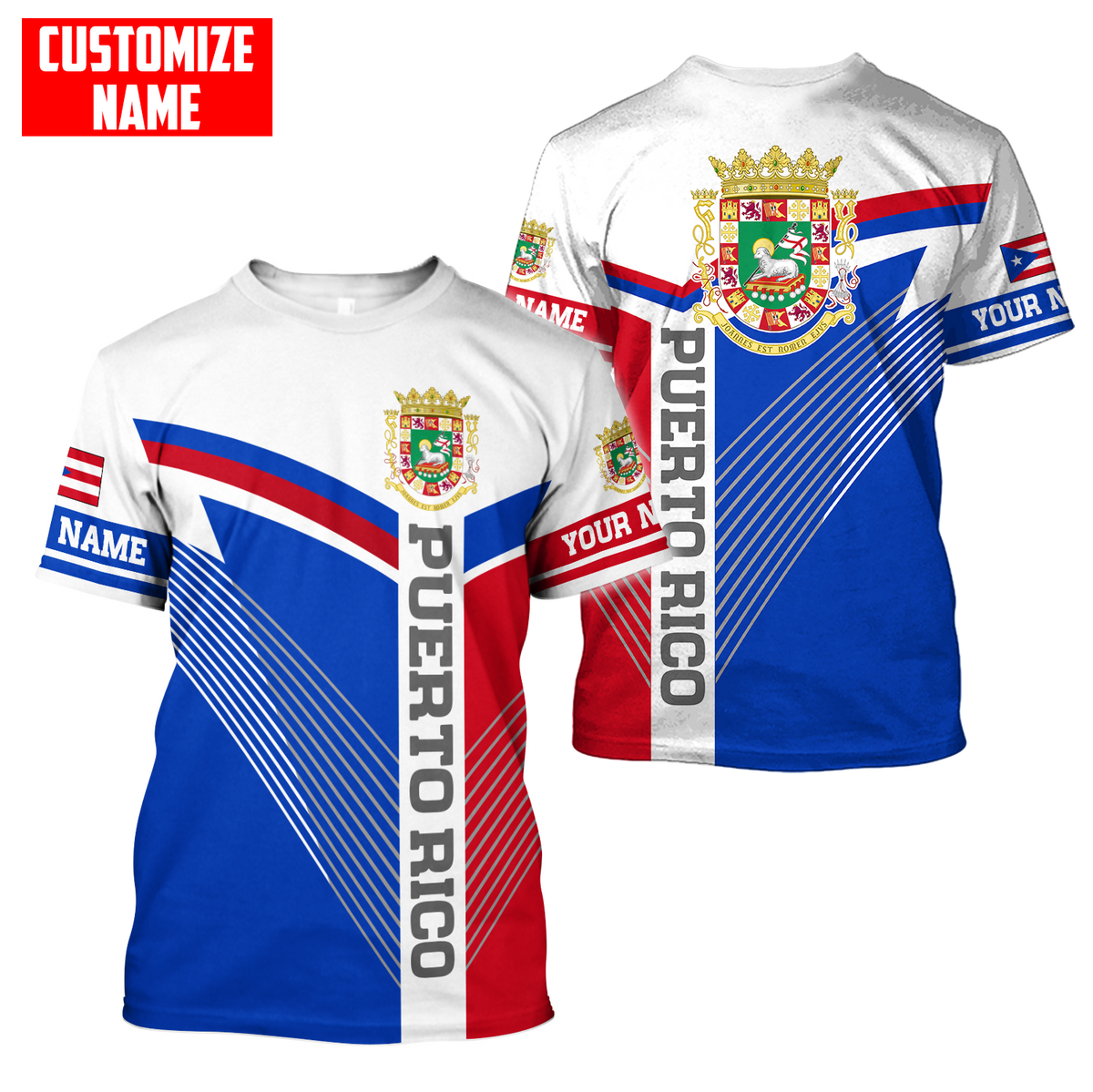 Customize Name Love For Puerto Rico 3D All Over Printed Unisex Shirts