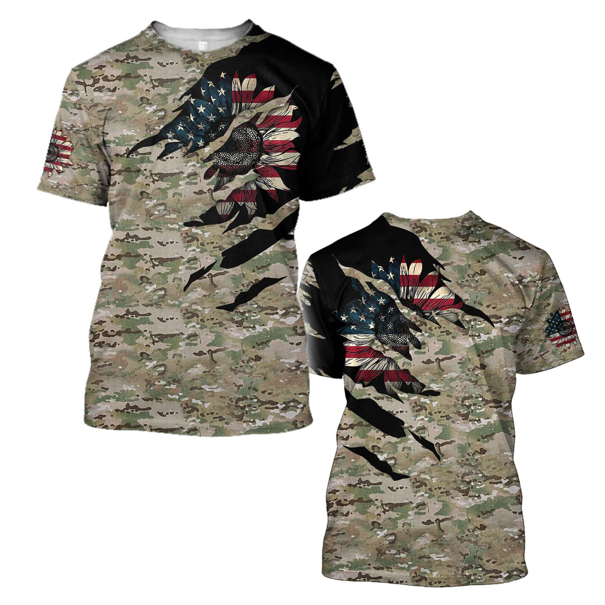 American Sunflower Camo 3D All Over Printed Unisex Shirts