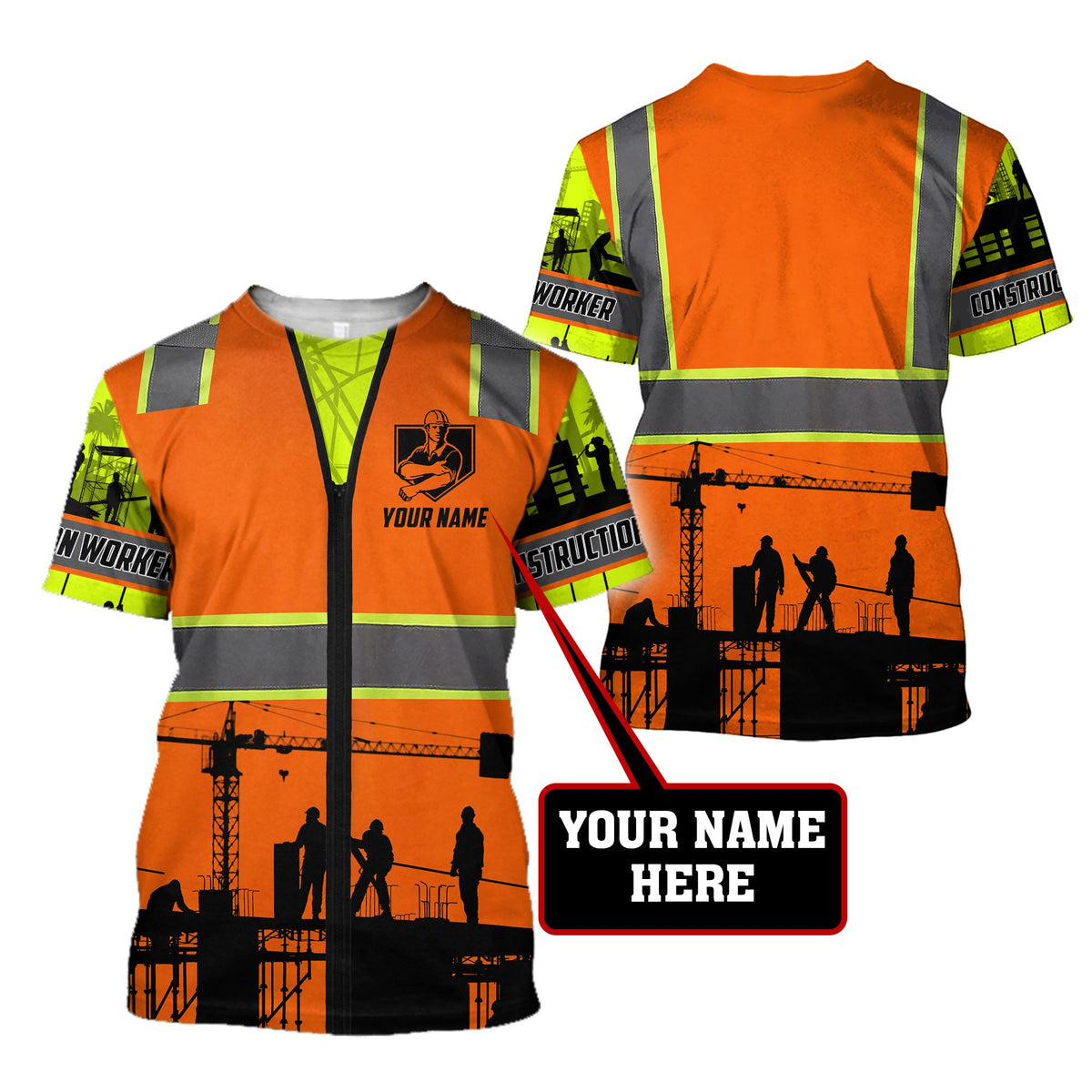 Premium Personalized 3D Printed Construction Worker Shirts MEI