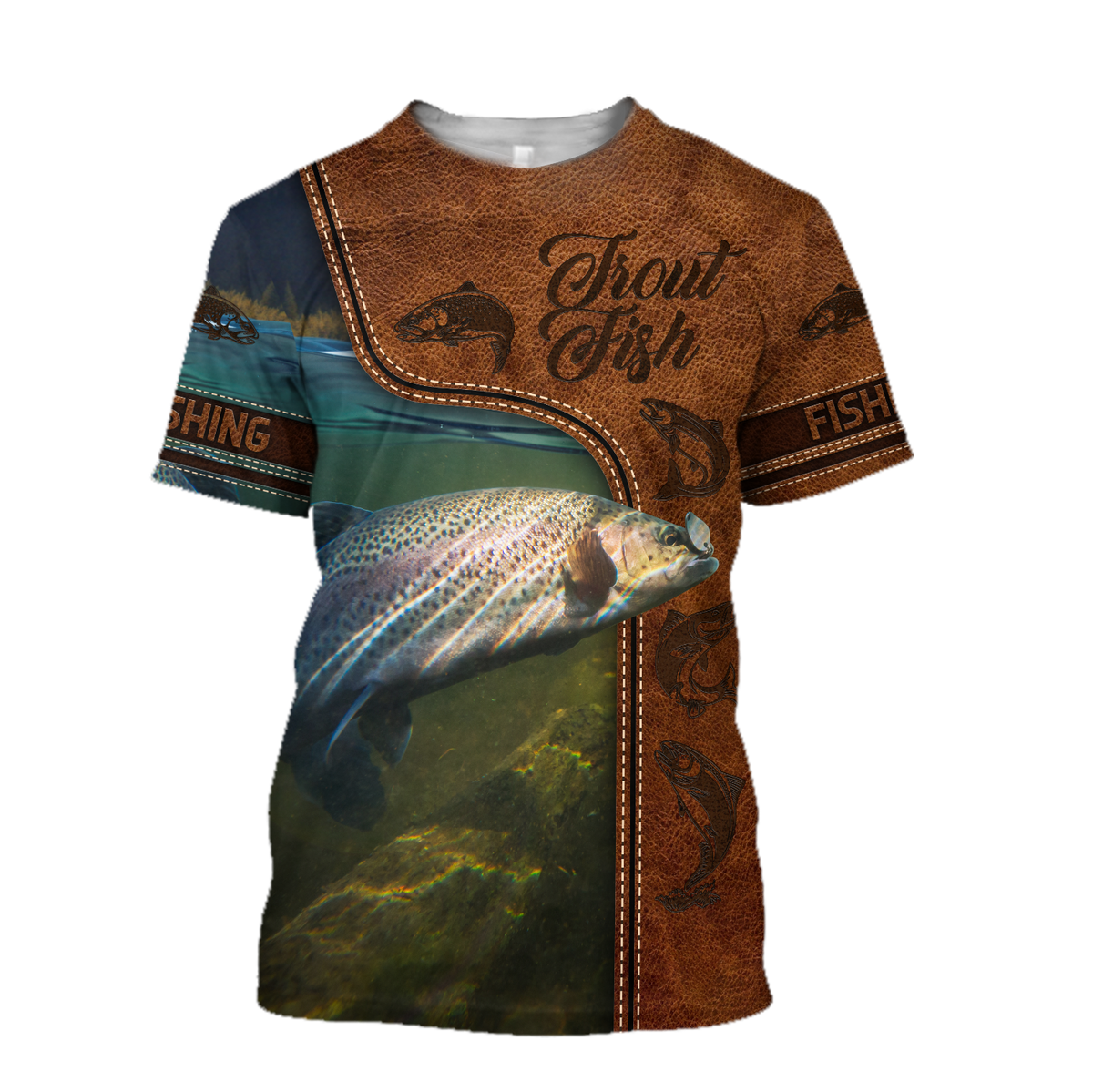 Trout Fishing water camo Cosplay leather 3D print shirts
