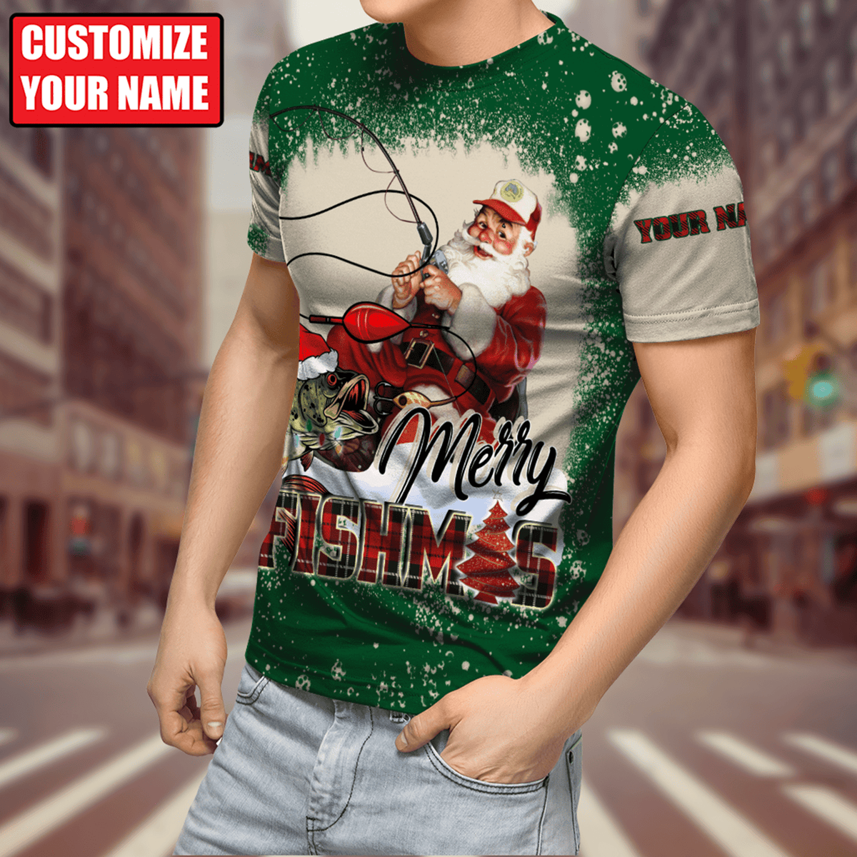 Customized Name Merry Fishmas 3D All Over Printed Unisex Shirts
