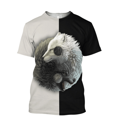 Wolf Yin and Yang 3D All Over Printed Unisex Deluxe Hoodie ML