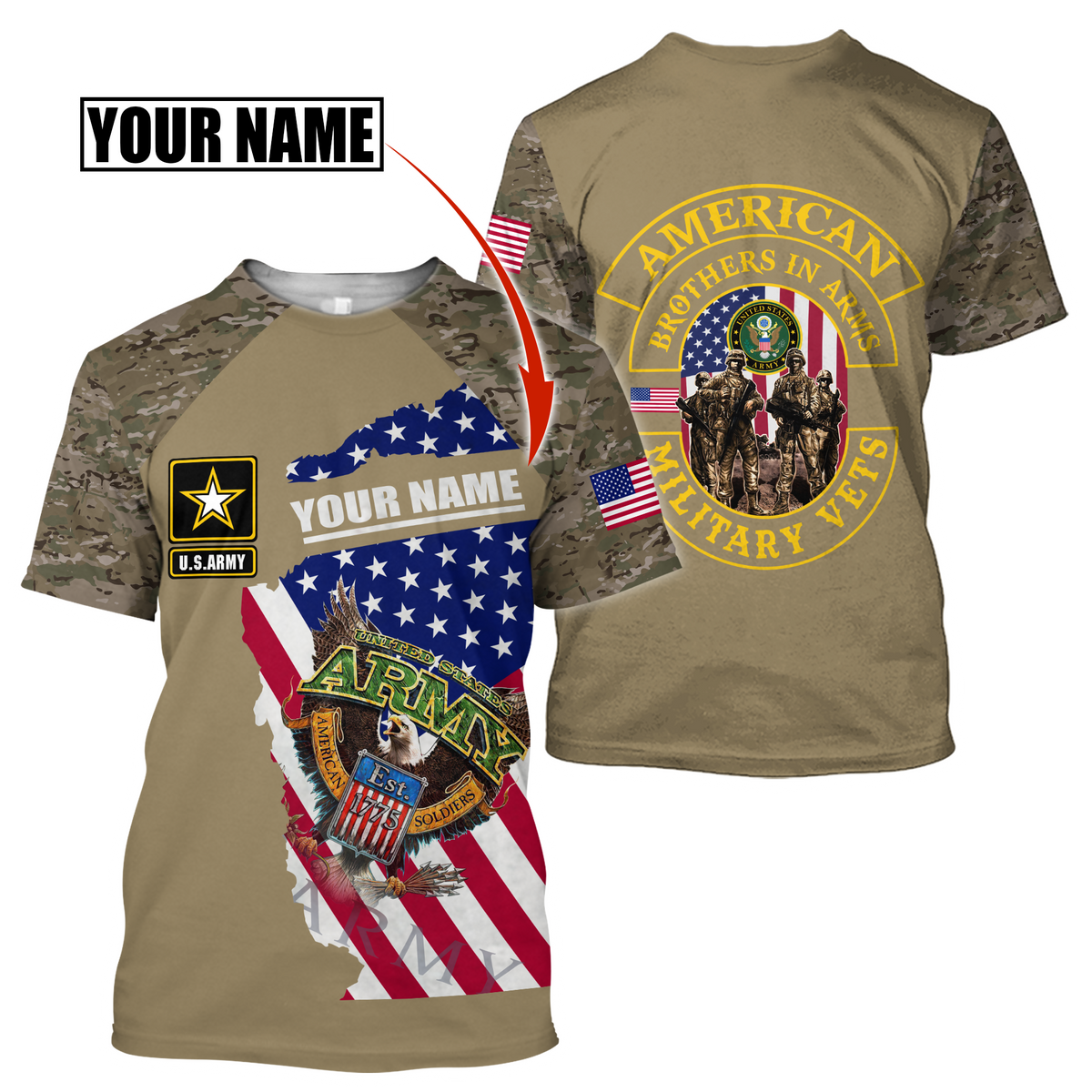 Custom name US Army Veteran Brothers in arms 3D print shirts