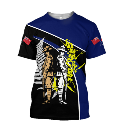 The ode fern-wattle Australia and Kiwi Veteran blue 3D print shirts