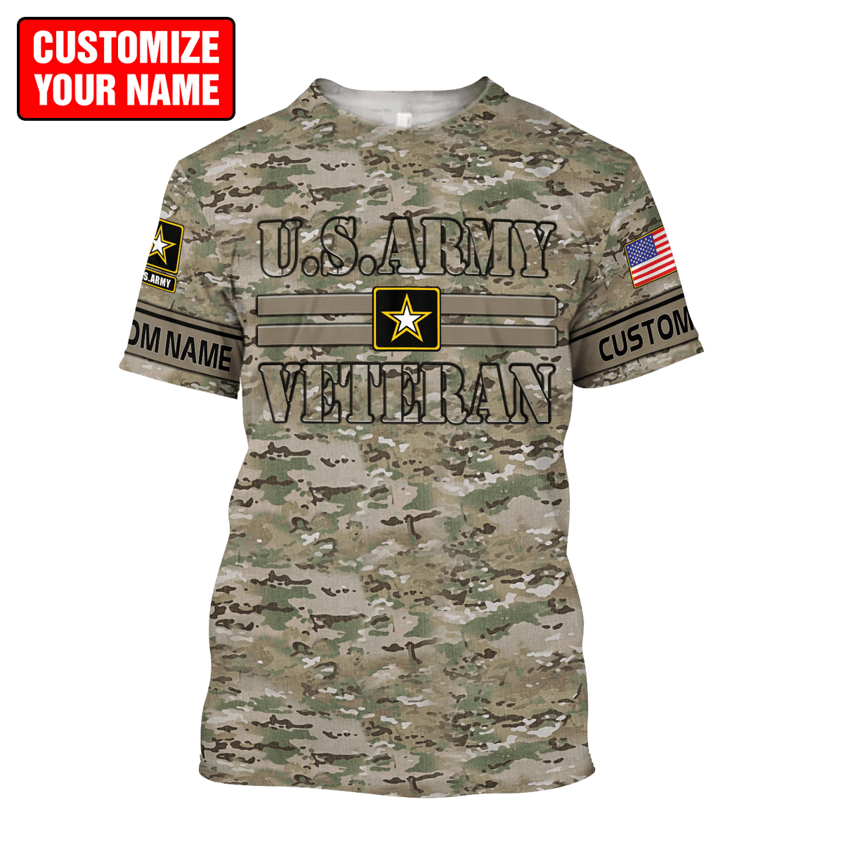 US Army Veteran Personalized Name 3D All Over Printed Unisex Hoodie