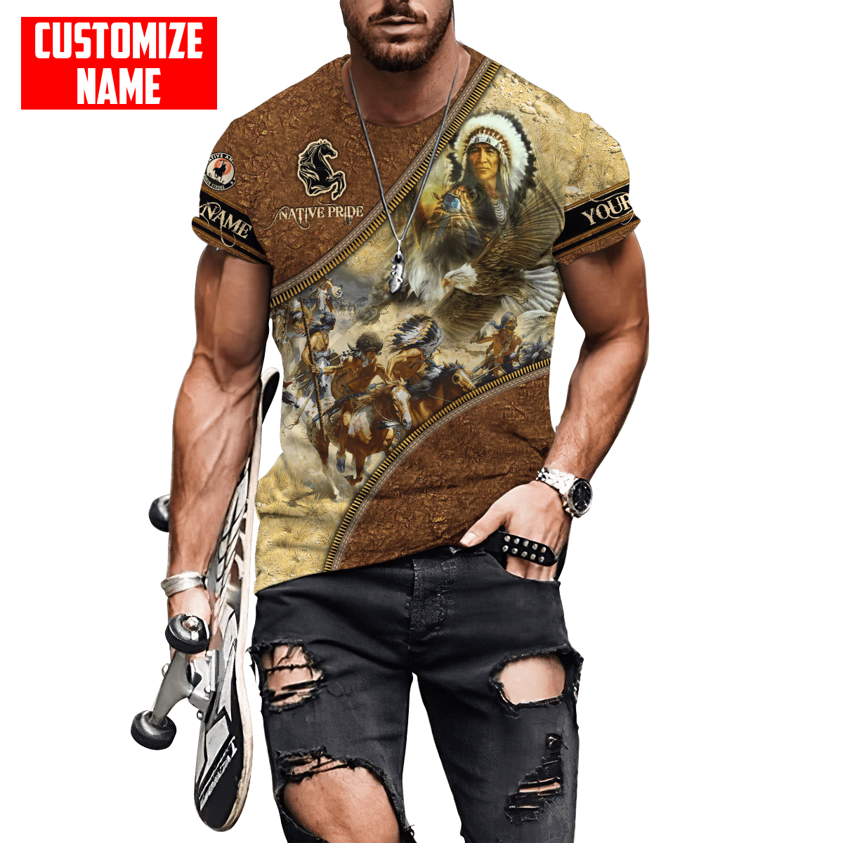 Customized name Eagle Chief Native Warrior American Spirit 3D All Over Printed Shirts