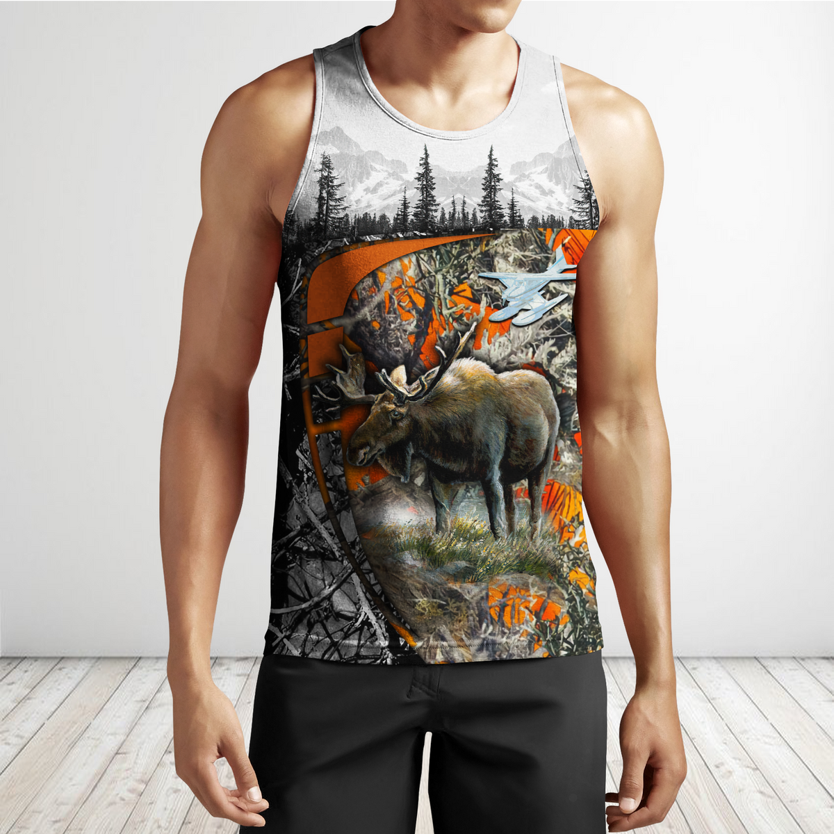 Moose Hunting Camo 3D Over Printed Unisex Deluxe Hoodie ML