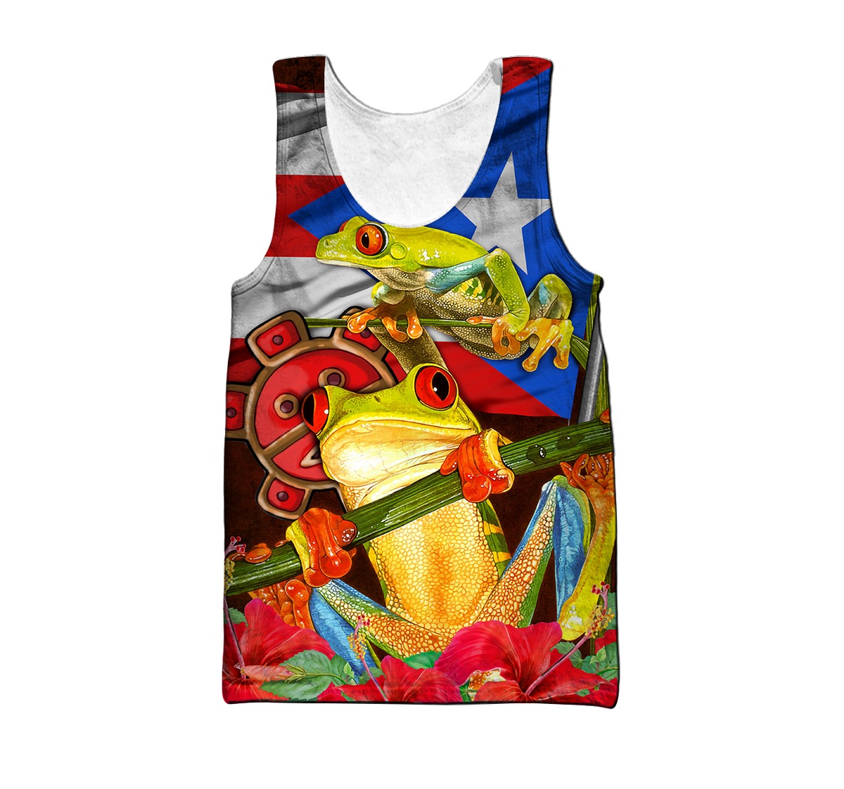 Puerto Rico Caribbean Frog With Maga Flower Combo Shirts QB06222002-Apparel-TQH-Tank Top-S-Vibe Cosy™
