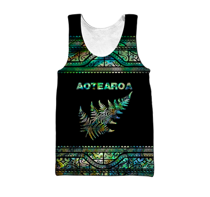 Aoteatoa New Zealand Maori Silver Fern - Paua Shell 3d all over printed shirt and short for man and women-Apparel-PL8386-Tank top-S-Vibe Cosy™