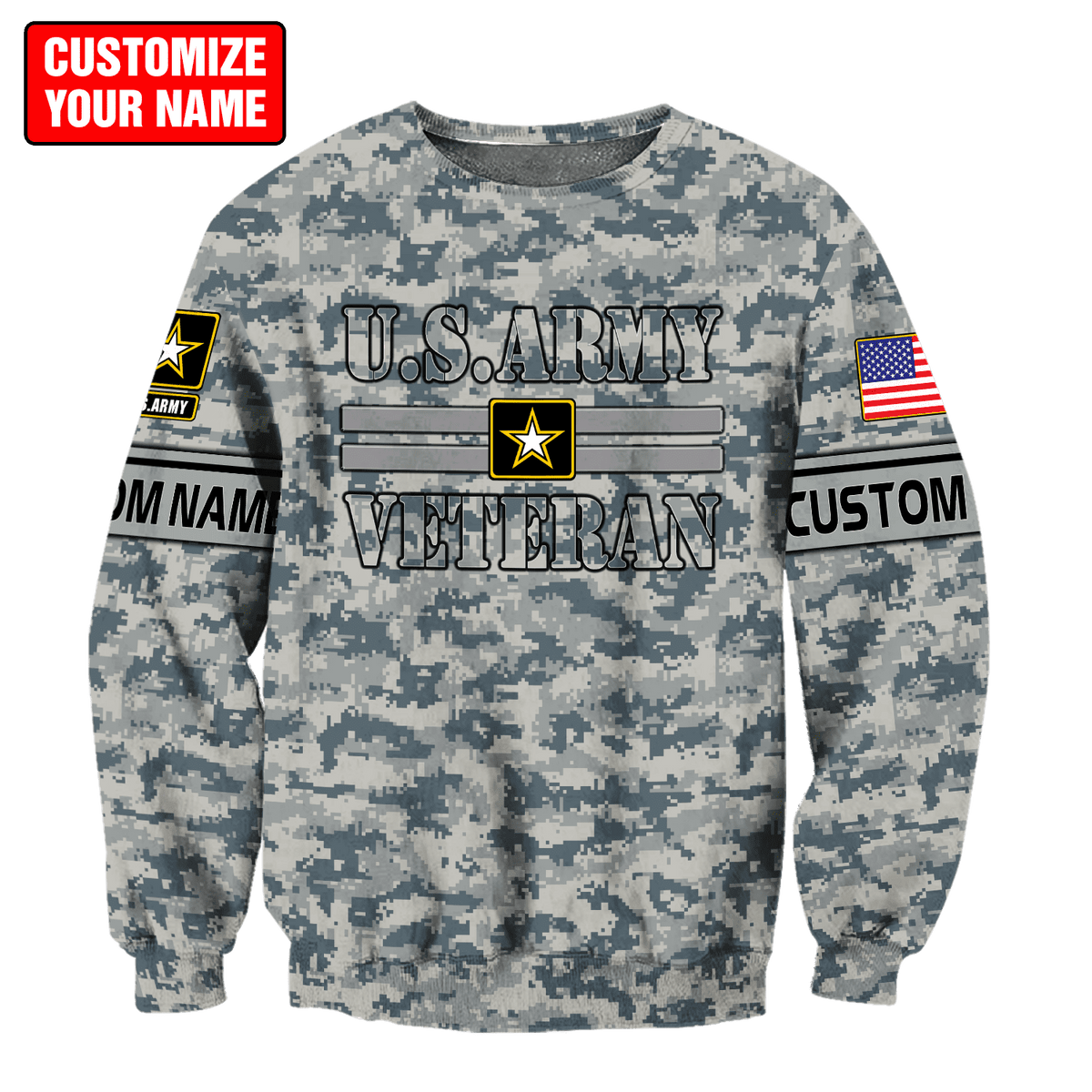 US Army Veteran Personalized Name 3D All Over Printed Unisex Hoodie