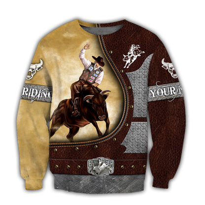 Personalized Name Bull Riding 3D All Over Printed Unisex Shirts Yellow Ver